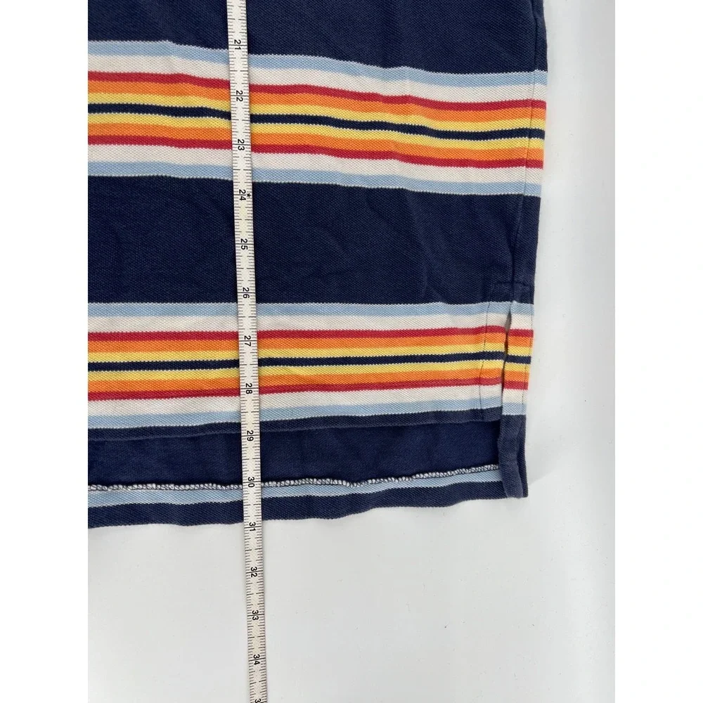 Polo Ralph Lauren Mens Large Navy Blue Multi Color Striped Cotton Polo Shirt L